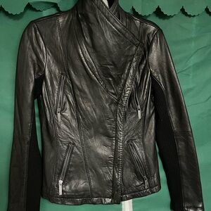Michael Kors Black Leather Jacket with Zipper Details